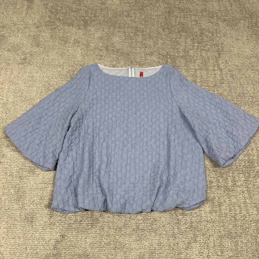 IC by Connie K Top Shirt Womens Large Blue Lagenlook Textured Puff Bottom Lined